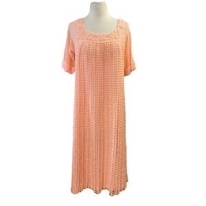 Vintage 70s Crochet Midi Dress Peach Sz M ? Floral 60s‎ Hippie Boho